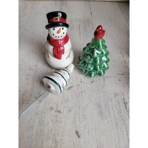 Snowman tree salt pepper shaker butter spreader‎ Xmas set decor